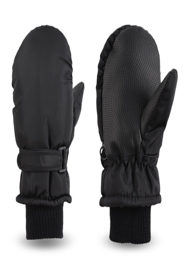 JANGANNSA Winter Toddler Mittens Boys Girls Snow Mitten Fleece Warm Kids Gloves Cold Weather (Black, 4-10 Years) - Image 1